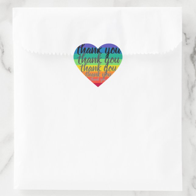 Autocollant MERCI cœur arc-en-ciel (Sac)
