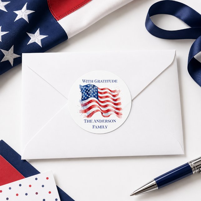 Autocollant Merci Drapeau Ondulé USA (Créateur téléchargé)