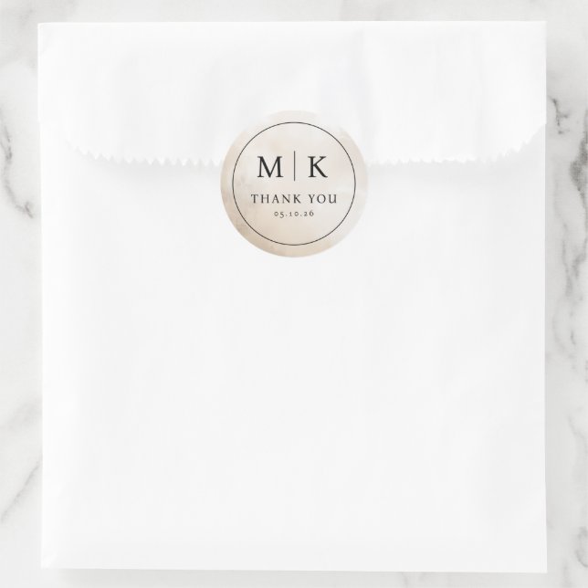 Autocollant Merci Élégant Beige Serif (Sac)