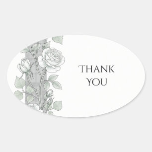 Autocollant Merci Fleur de Rose Tartan Gris Clair
