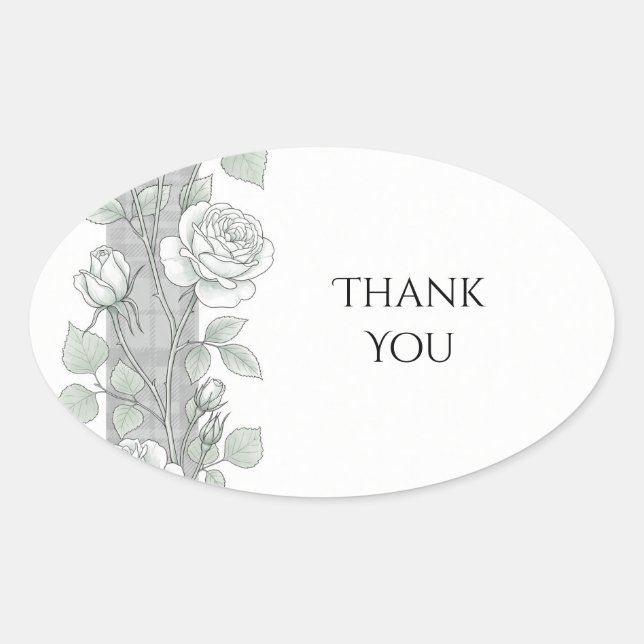 Autocollant Merci Fleur de Rose Tartan Gris Clair (Devant)