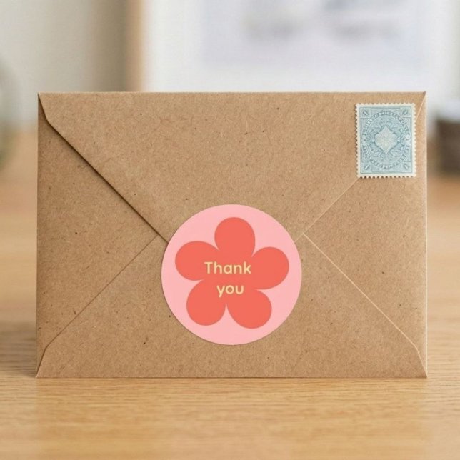 Autocollant Merci Fleur Rose Mignon  (Créateur téléchargé)