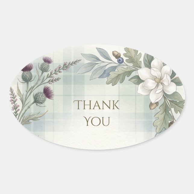 Autocollant Merci Fleurs Chardon Tartan Écossais (Devant)