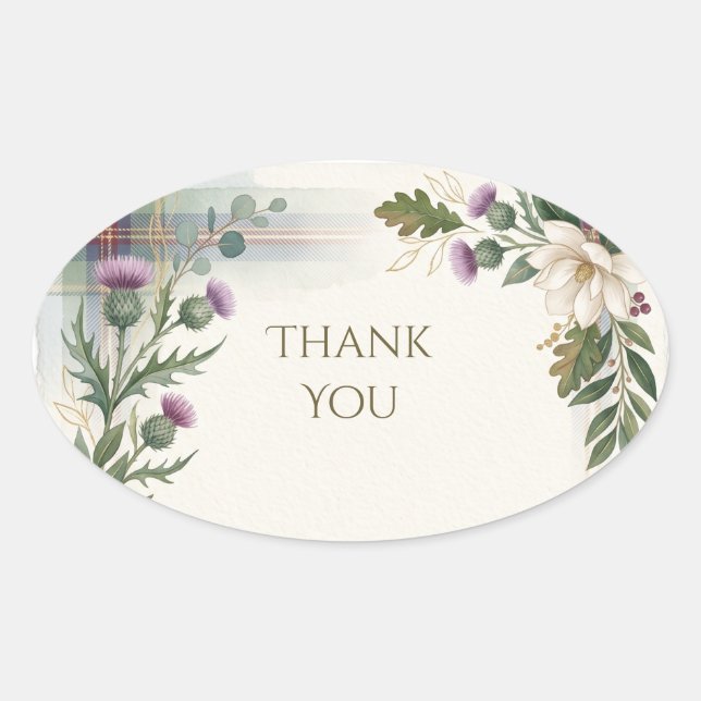 Autocollant Merci Fleurs de Chardon Tartan Écossai (Devant)