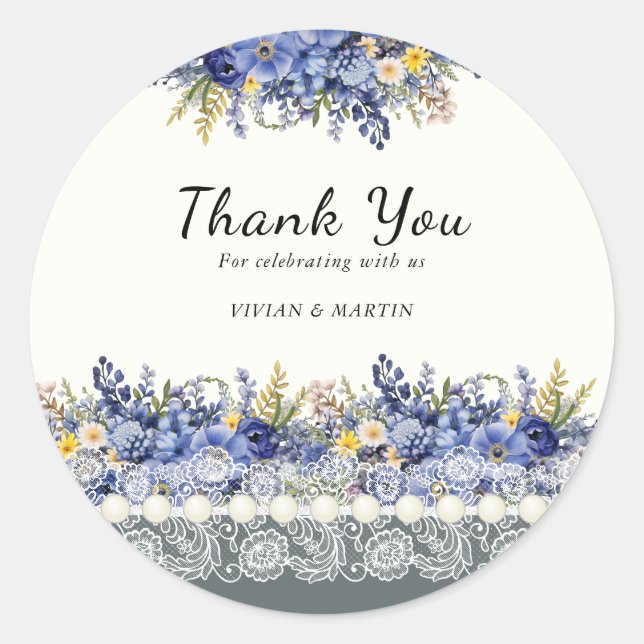 Autocollant Merci Fleurs Vintage Dentelle Et Perle (Devant)