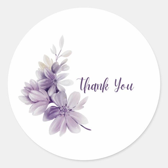 Autocollant Merci Fleurs Violettes – Aquarelle Élé (Devant)