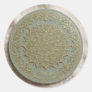 Autocollant Merci Mandala Mughal Vert Sauge Or -