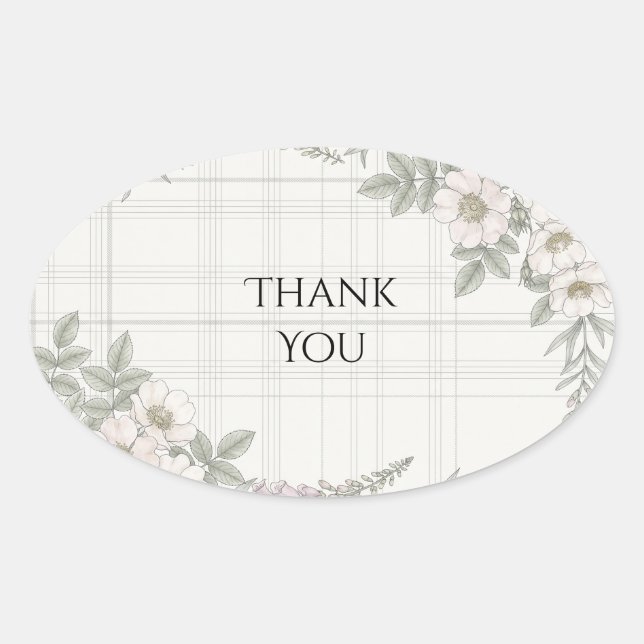 Autocollant Merci Tartan Floral Rose (Devant)