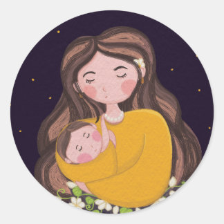 Autocollant Mère Gentille et Bébé Endormi