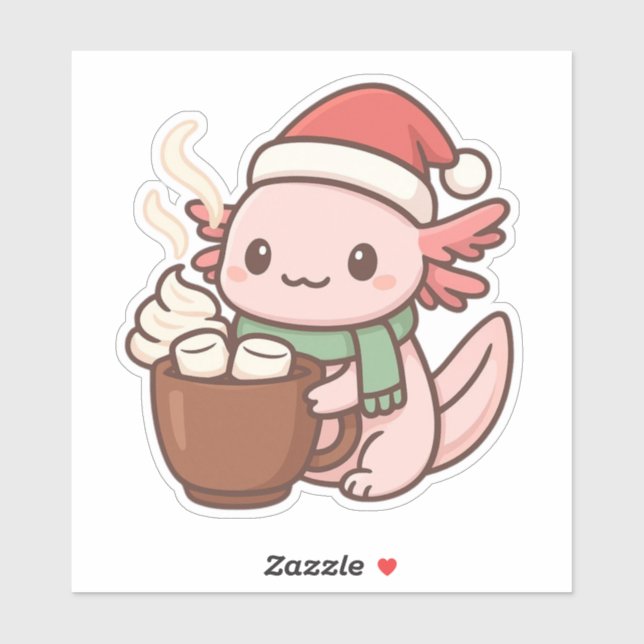 Autocollant mignon axolotl de Noël – Chocolat chau (Feuille)