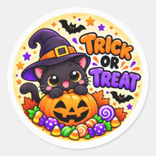Autocollant Mignon Chat Noir Halloween Trick or Tr