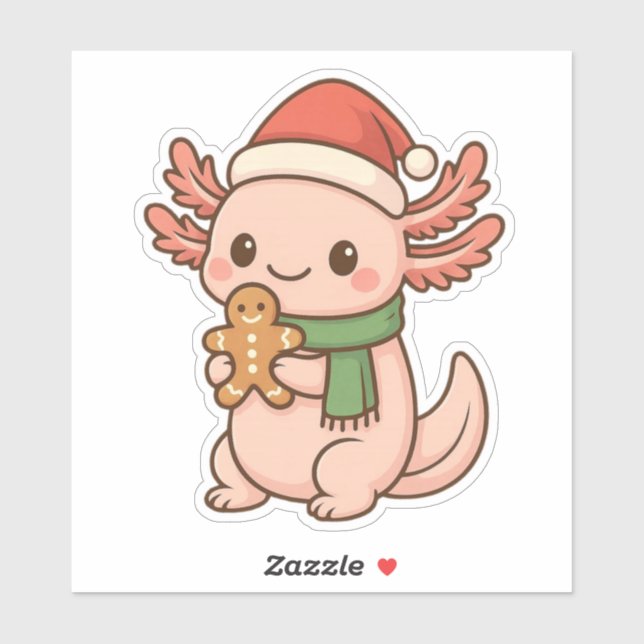 Autocollant mignon d'Axolotl de Noël Kawaii Ginger (Feuille)