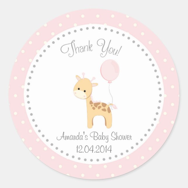 Autocollant mignon de baby shower de girafe (rose) (Devant)