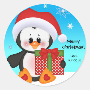 Autocollant mignon de cadeau de Noël de pingouin