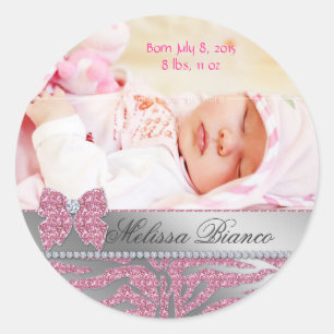 Autocollant mignon de faire-part de bébé d'arc d
