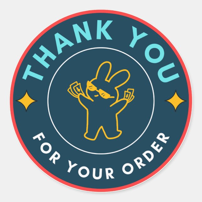 Autocollant Mignon Lapin Merci pour Votre Commande (Devant)