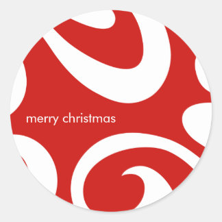 Autocollant moderne à swirl de Noël - Rouge & Blan