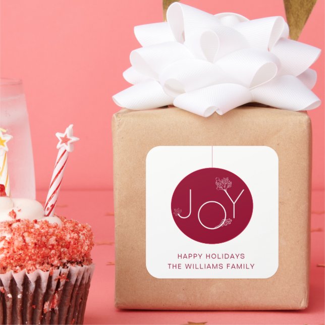 Autocollant moderne Joy Ornament Red Happy Holiday (Fête)