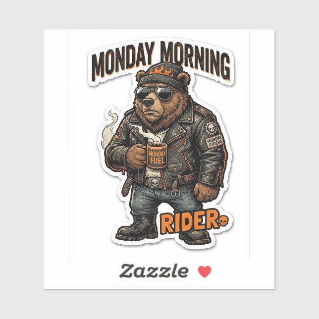 Autocollant Monday Morning Rider — Biker Bear Coff (Feuille)