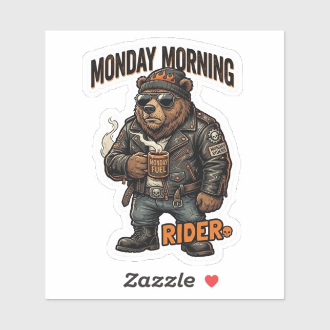 Autocollant Monday Morning Rider — Biker Bear Coff (Feuille)
