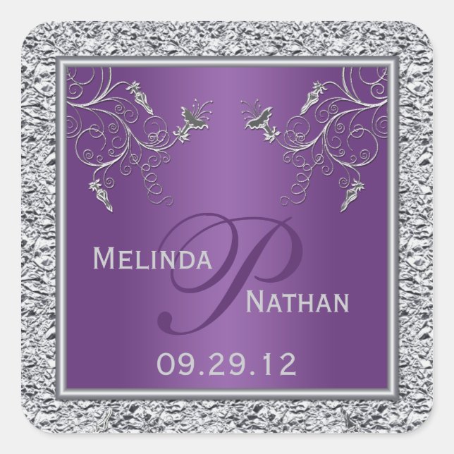 Autocollant monogramme à huile violette et argent (Devant)