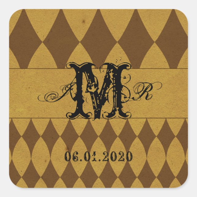 Autocollant Monogramme Arlequin Diamond Or antique (Devant)