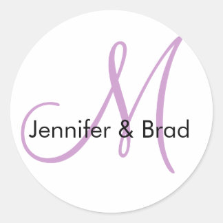 Autocollant Monogramme blanc violet de mariée mari