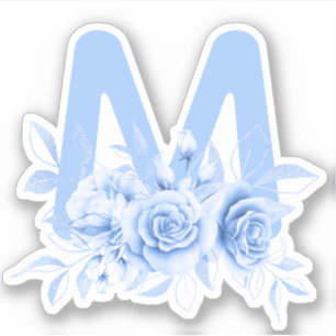 Autocollant monogramme bleu floral