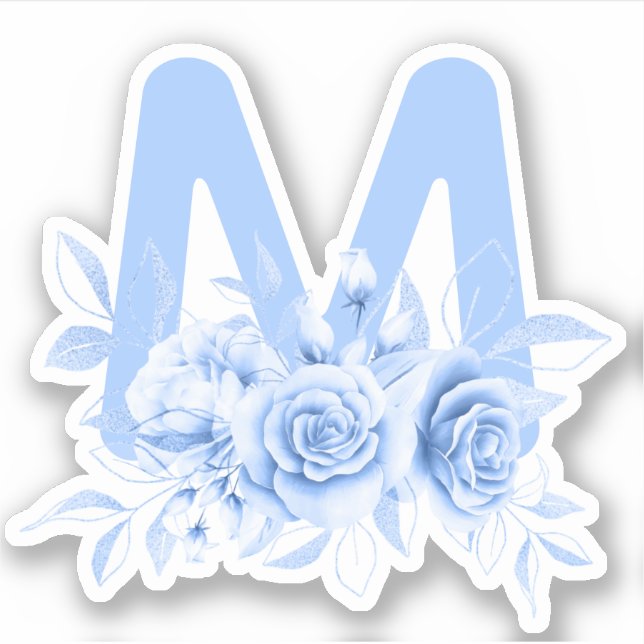 Autocollant monogramme bleu floral (Devant)