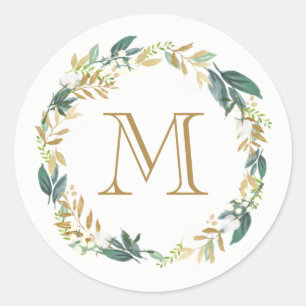 Autocollant monogramme botanique floral