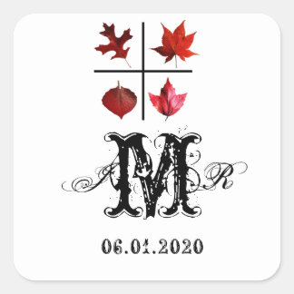 Autocollant Monogramme Conception Feuille Automne