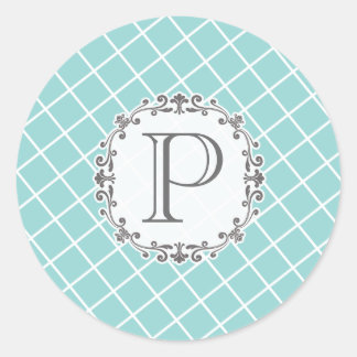 Autocollant monogramme de mariage vintage à rayure