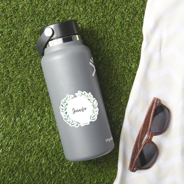 Autocollant monogrammé découpé avec feuilles aquar (HydroFlask Insitu)