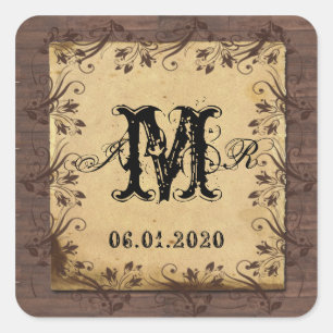 Autocollant Monogramme en bois rustique