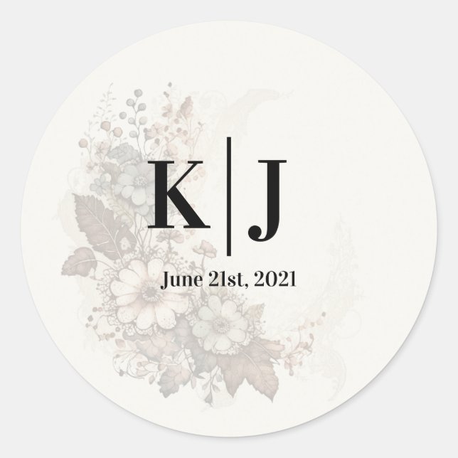 Autocollant monogramme en dentelle florale romanti (Devant)