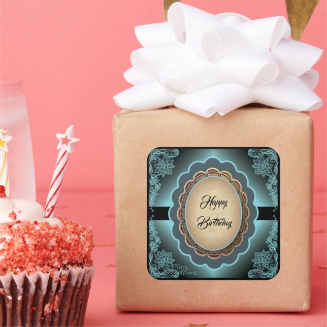 Autocollant Monogramme en dentelle Turquoise antiq (Fête)
