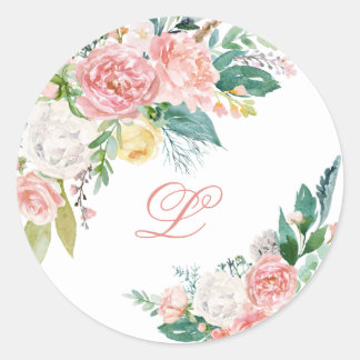 Autocollant Monogramme Jolie Pivoine Rose