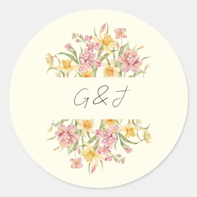 Autocollant monogramme jonquille du jardin florais (Devant)