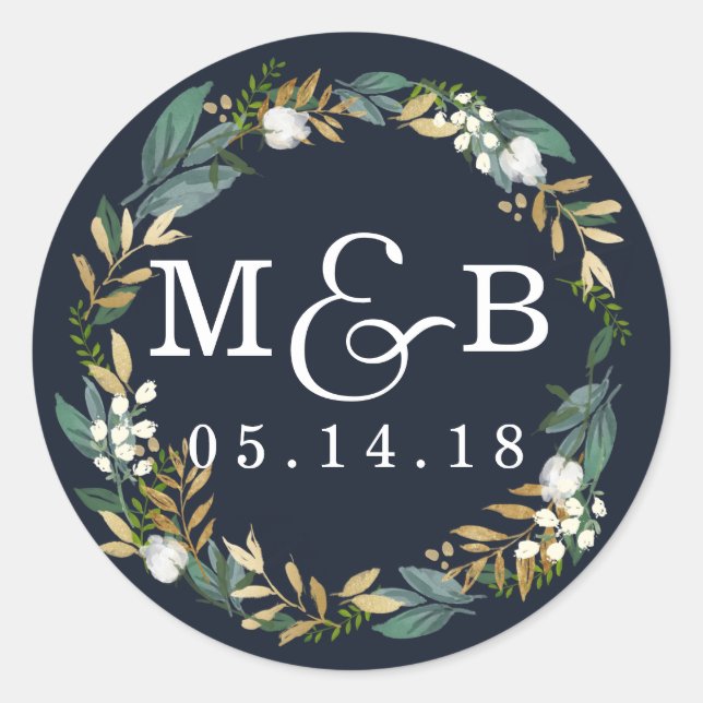 Autocollant monogramme mariage couronne florale ma (Devant)