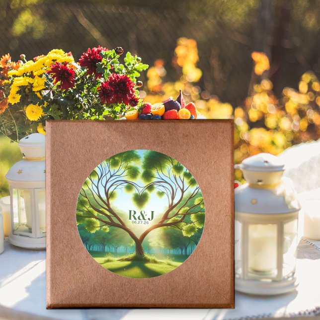 Autocollant Monogramme Mariage vert (Green Wedding Couple Monogram Sticker)