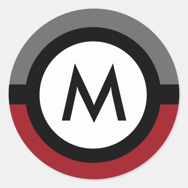 Autocollant Monogramme moderne - Noir/Rouge/Gris (Devant)