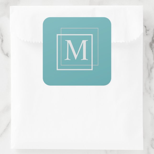 Autocollant Monogramme Moderne Pastel Bleu Et Blan (Sac)