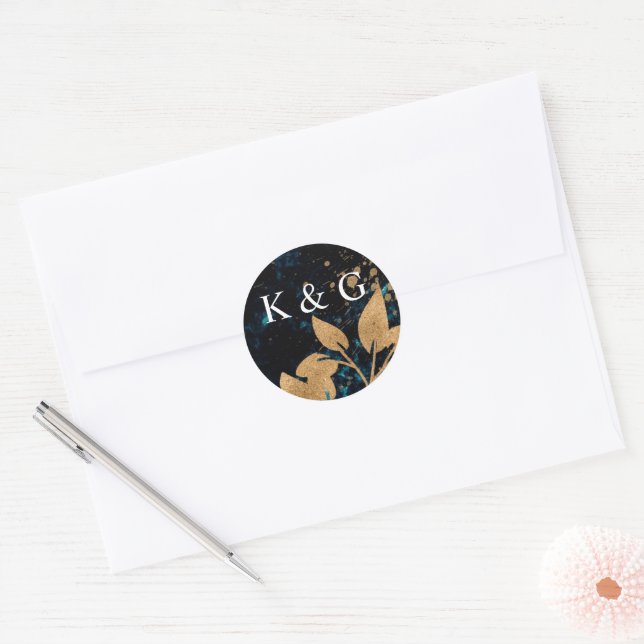 Autocollant Monogramme Or Et Vert Aquarelle (Enveloppe)