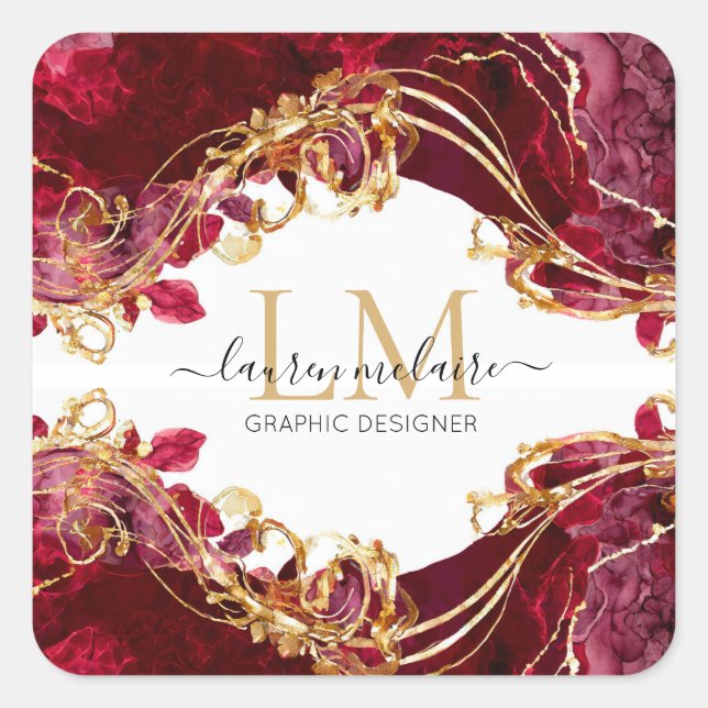 Autocollant - Monogramme Or Rouge Cerise (Devant)