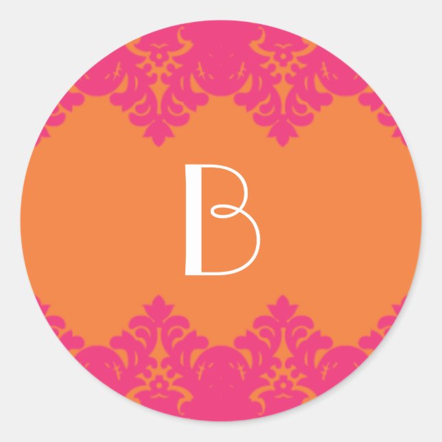 Autocollant monogramme orange et rose chaud (Devant)