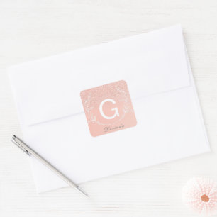 Autocollant Monogramme Pailleté Or Rose Élégant