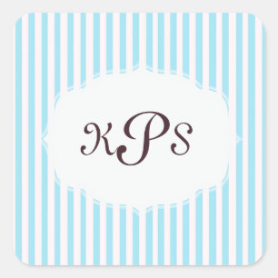 Autocollant Monogramme Rayé Bleu Bébé Aquamarine