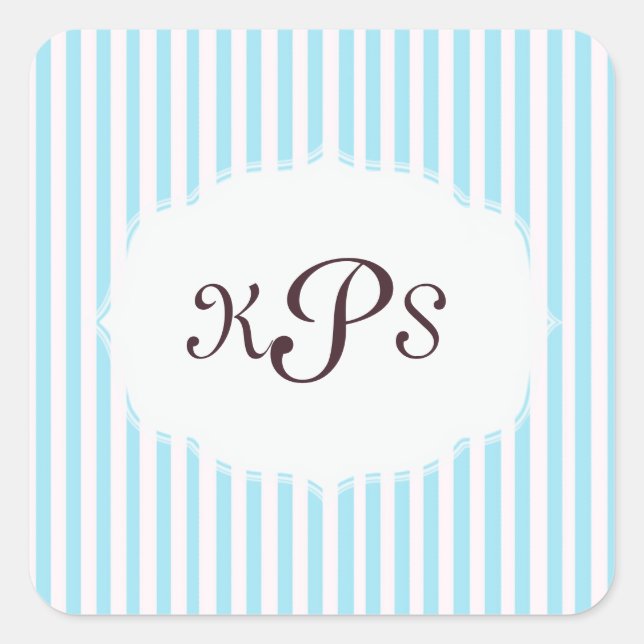 Autocollant Monogramme Rayé Bleu Bébé Aquamarine (Devant)