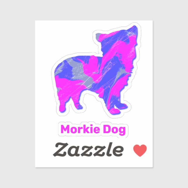Autocollant Morkie Dog Hot Rose & Blue Custom Cut (Feuille)