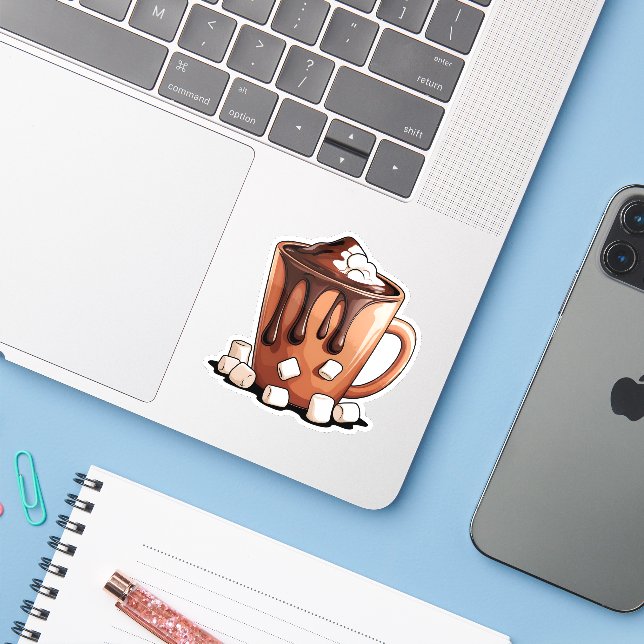 Autocollant Mug Rêve de Chocolat Chaud Volcan (Ordinateur portable avec iPhone)